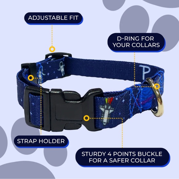 Perri’s Pet Products Space Moon Astronaut Adjustable Dog/Cat Collar Small - Picture 4 of 6